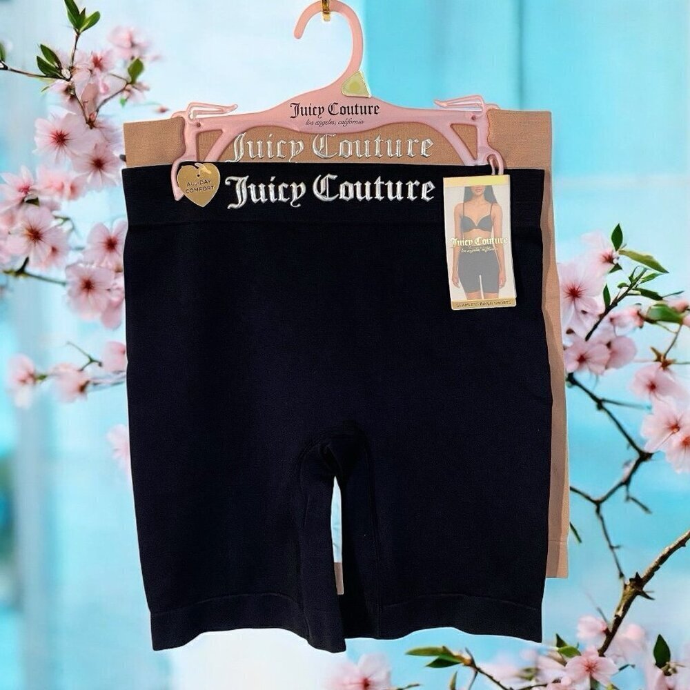Juicy Couture Seamless Shaping Biker Shorts Slimming Set Black Beige NWT size L